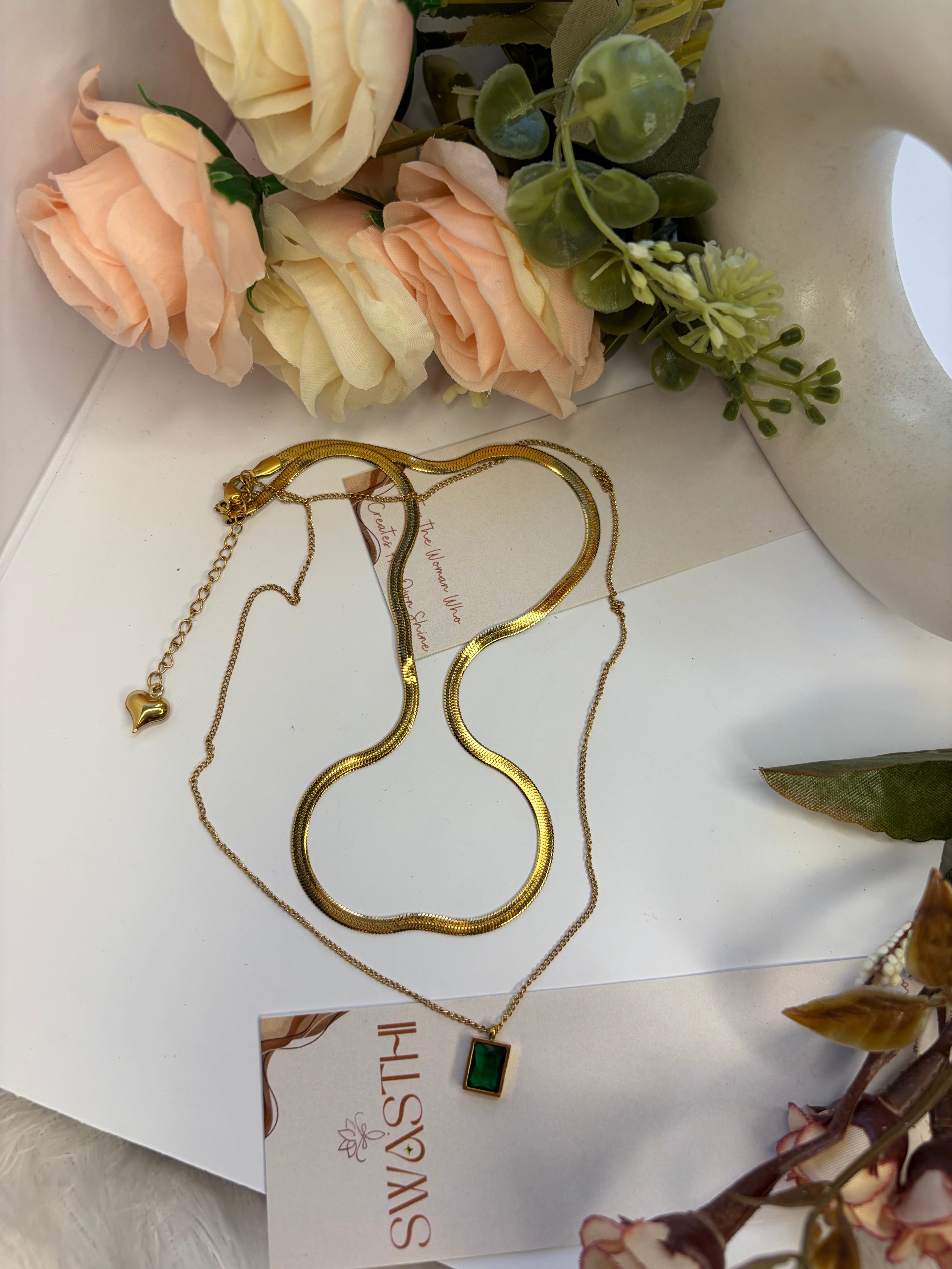 Double Layered Green Emberald Chain