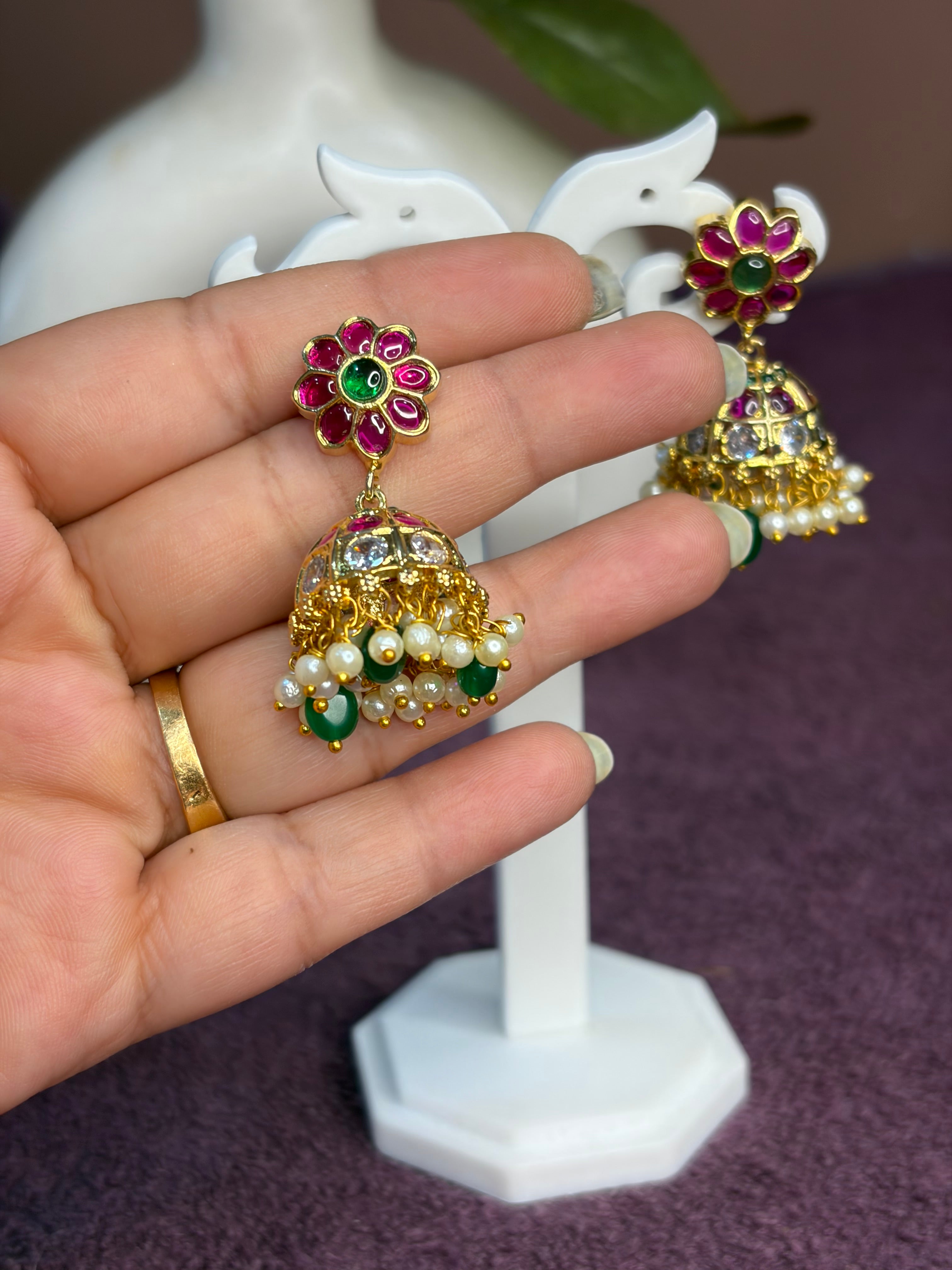 Traditional Flower Stud Jadau Kundan Earrings