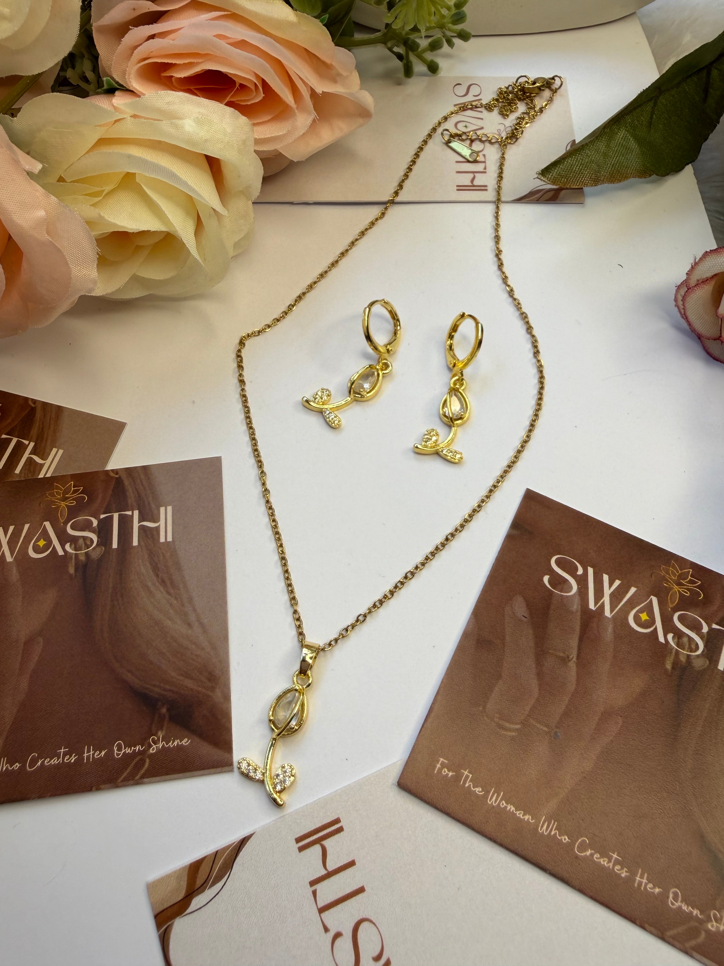 White Tulip Earrings With Chain
