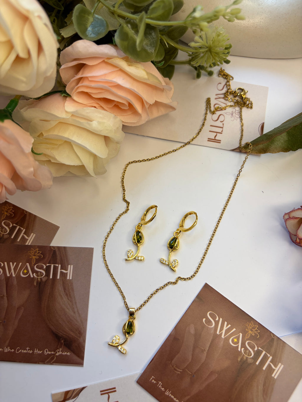 Light Green Tulip Earrings With Chain