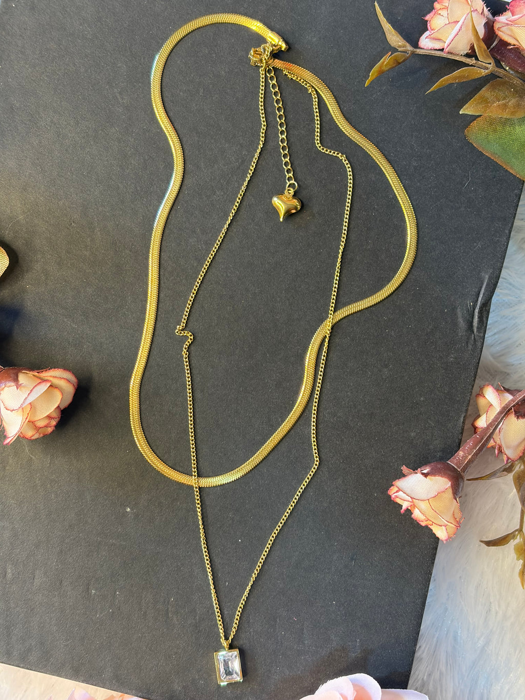 Anti Tarnish white Emerald Layered Chain