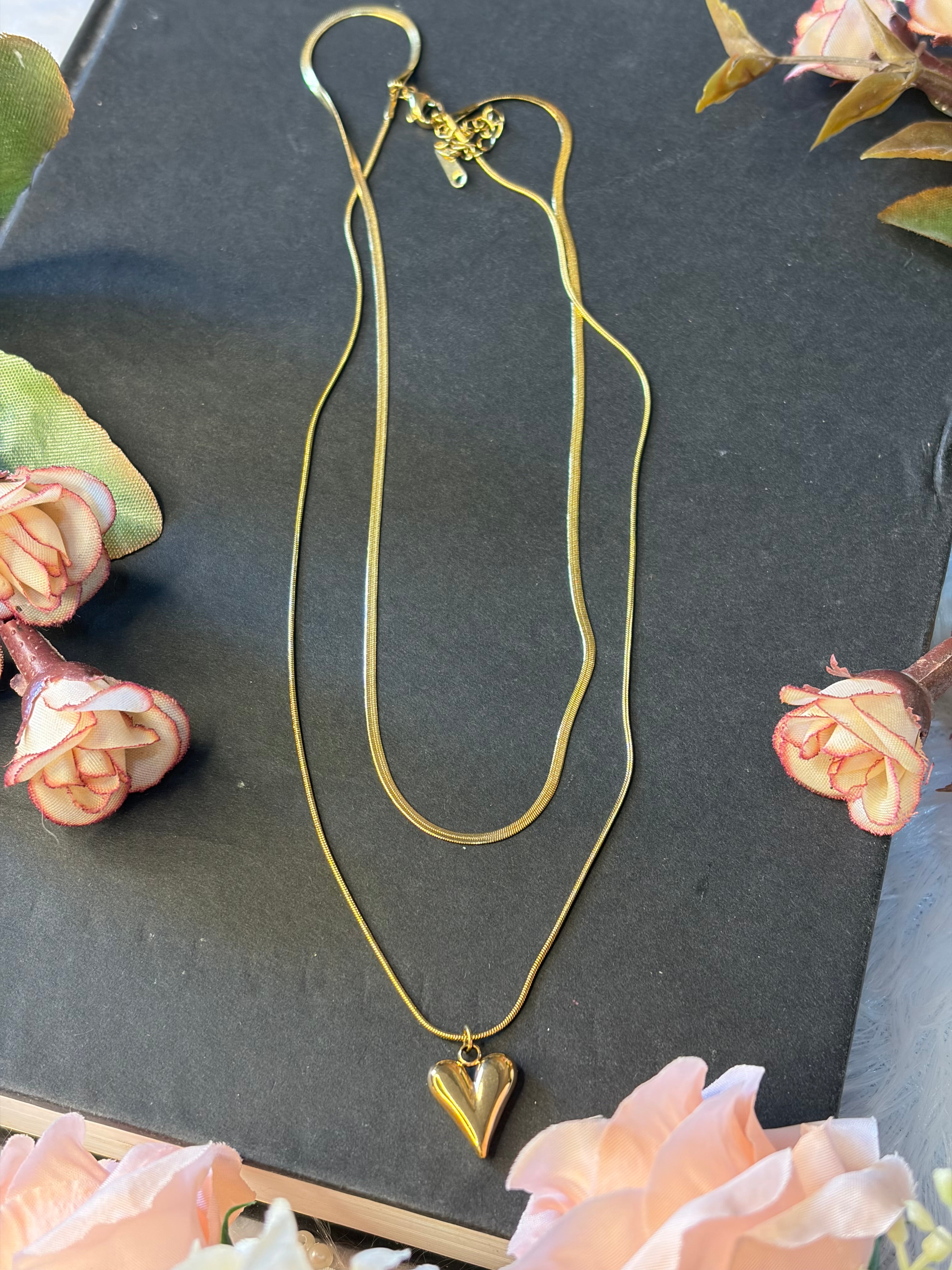 Anti Tarnish Heart Themed Layered chain