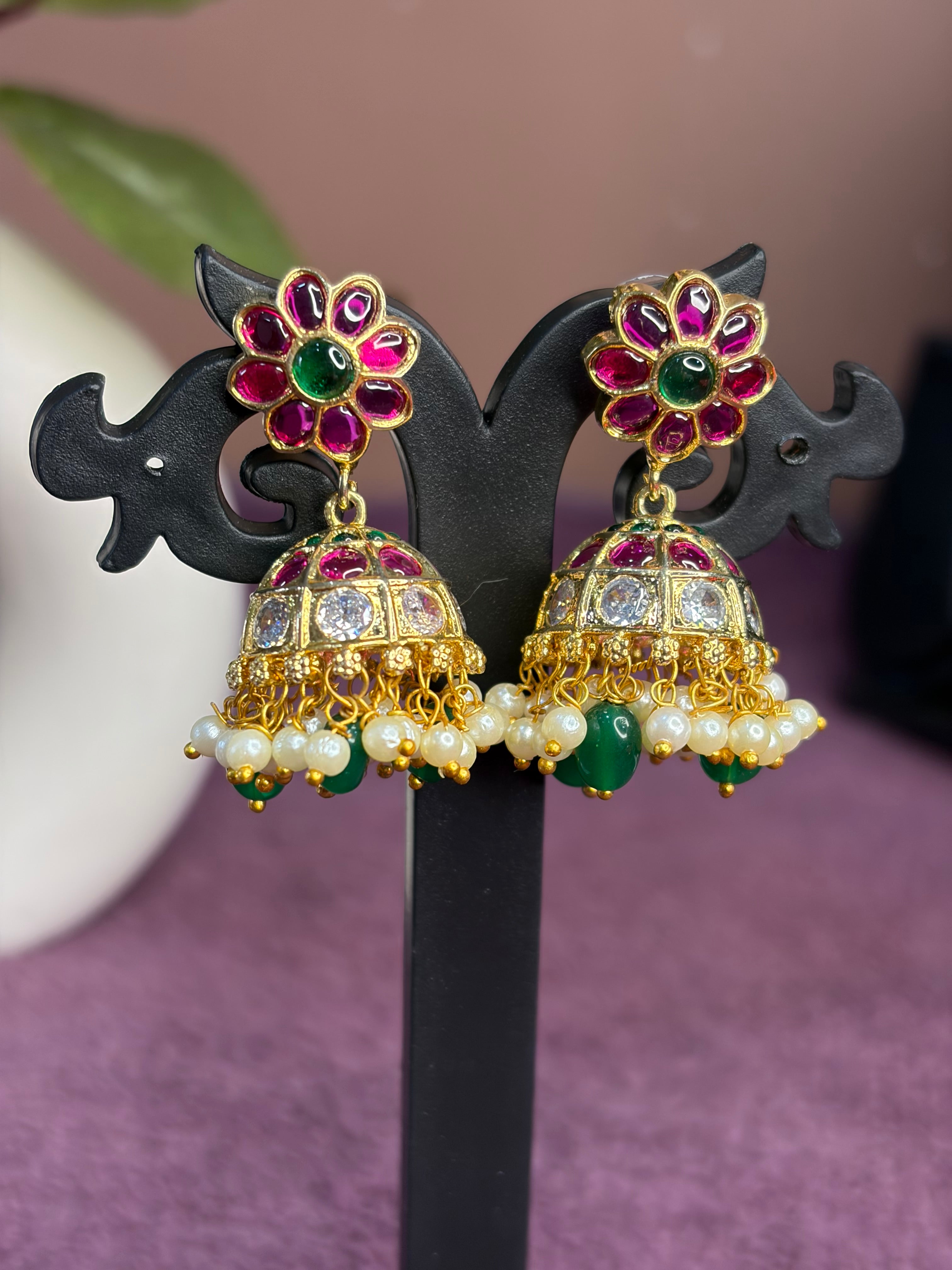 Traditional Flower Stud Jadau Kundan Earrings