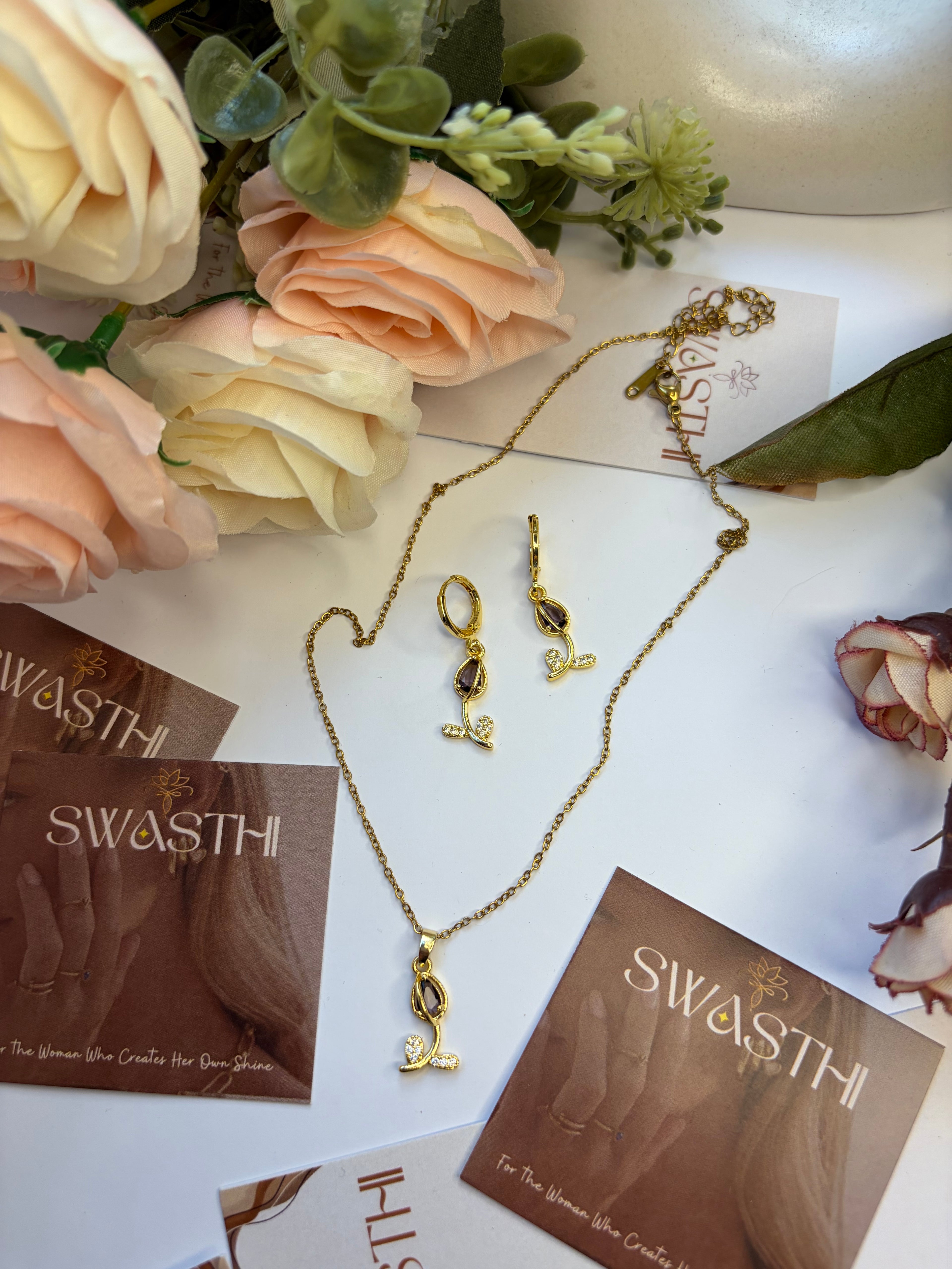Voilet Stone Tulip Earrings with Chain