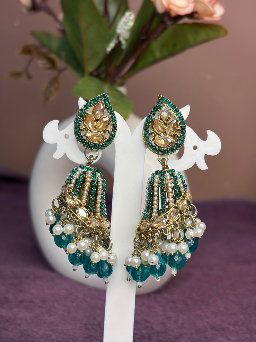 Green Jhumka Earrings