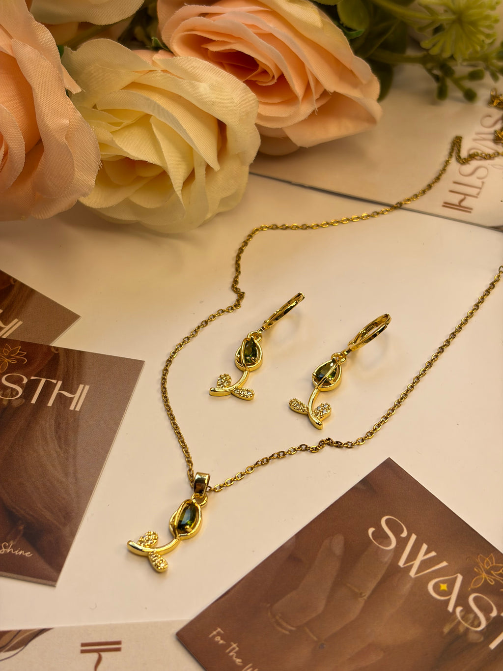Light Green Tulip Earrings With Chain