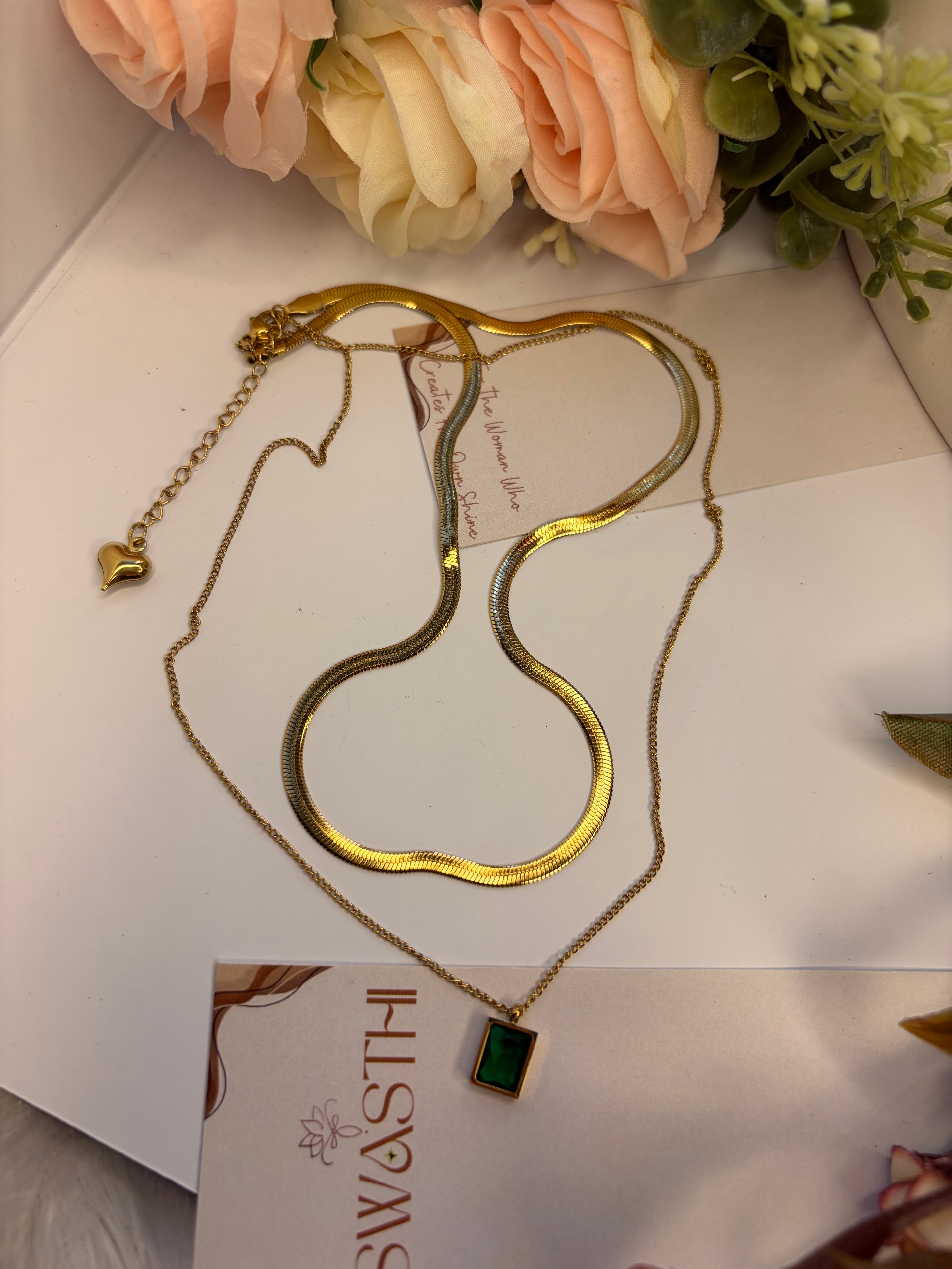Double Layered Green Emberald Chain