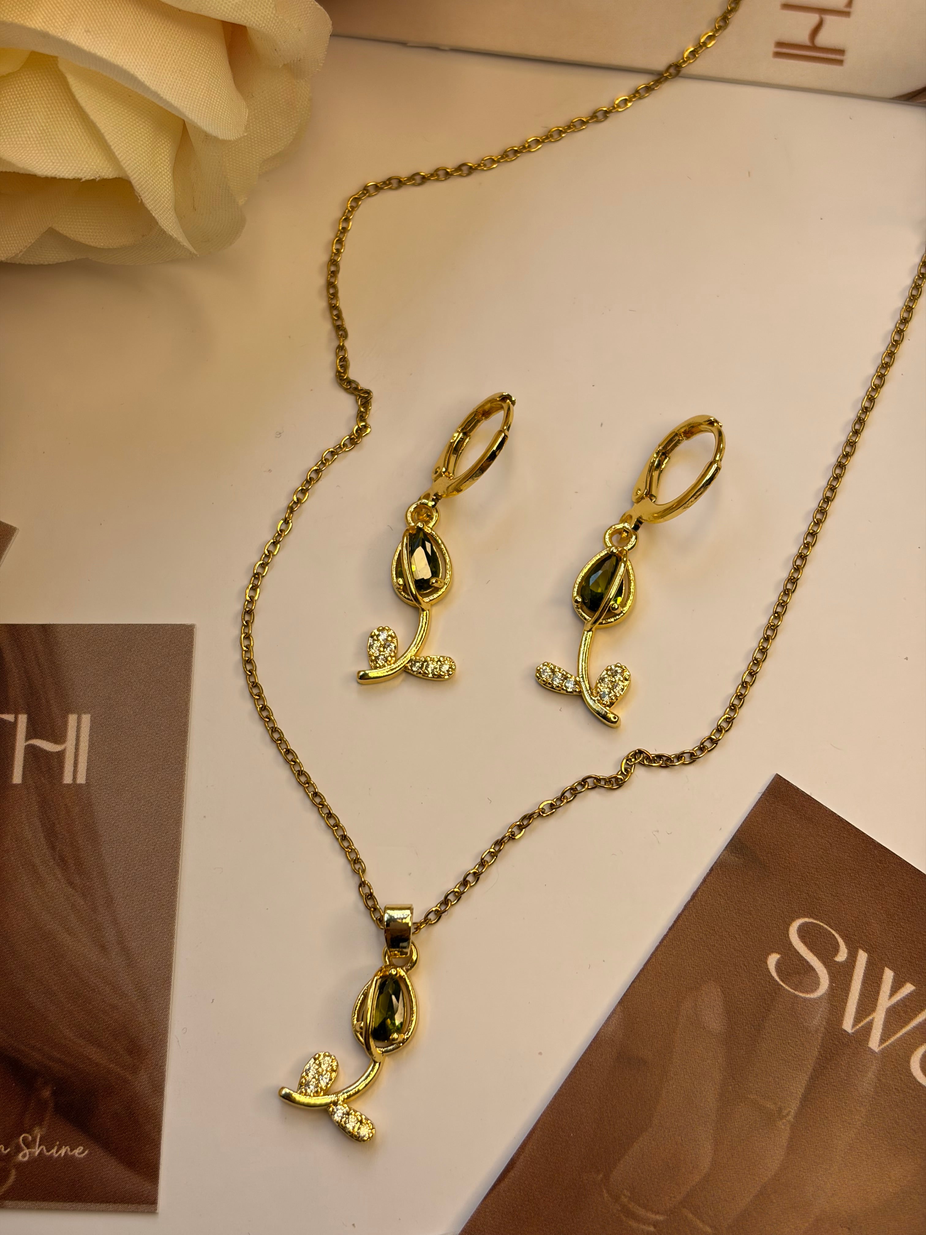 Light Green Tulip Earrings With Chain