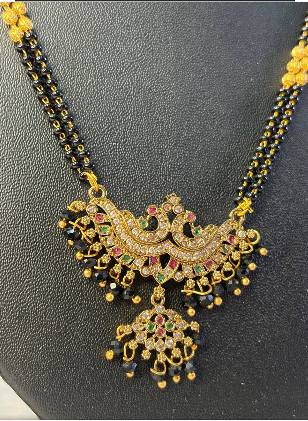 Peacock Locket Long Black Beads