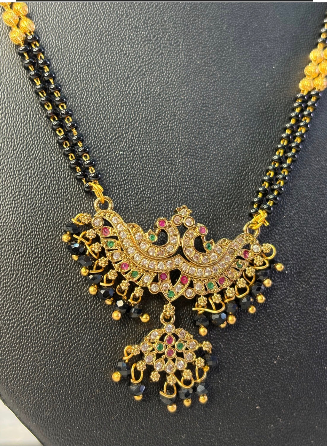 Peacock Locket Long Black Beads