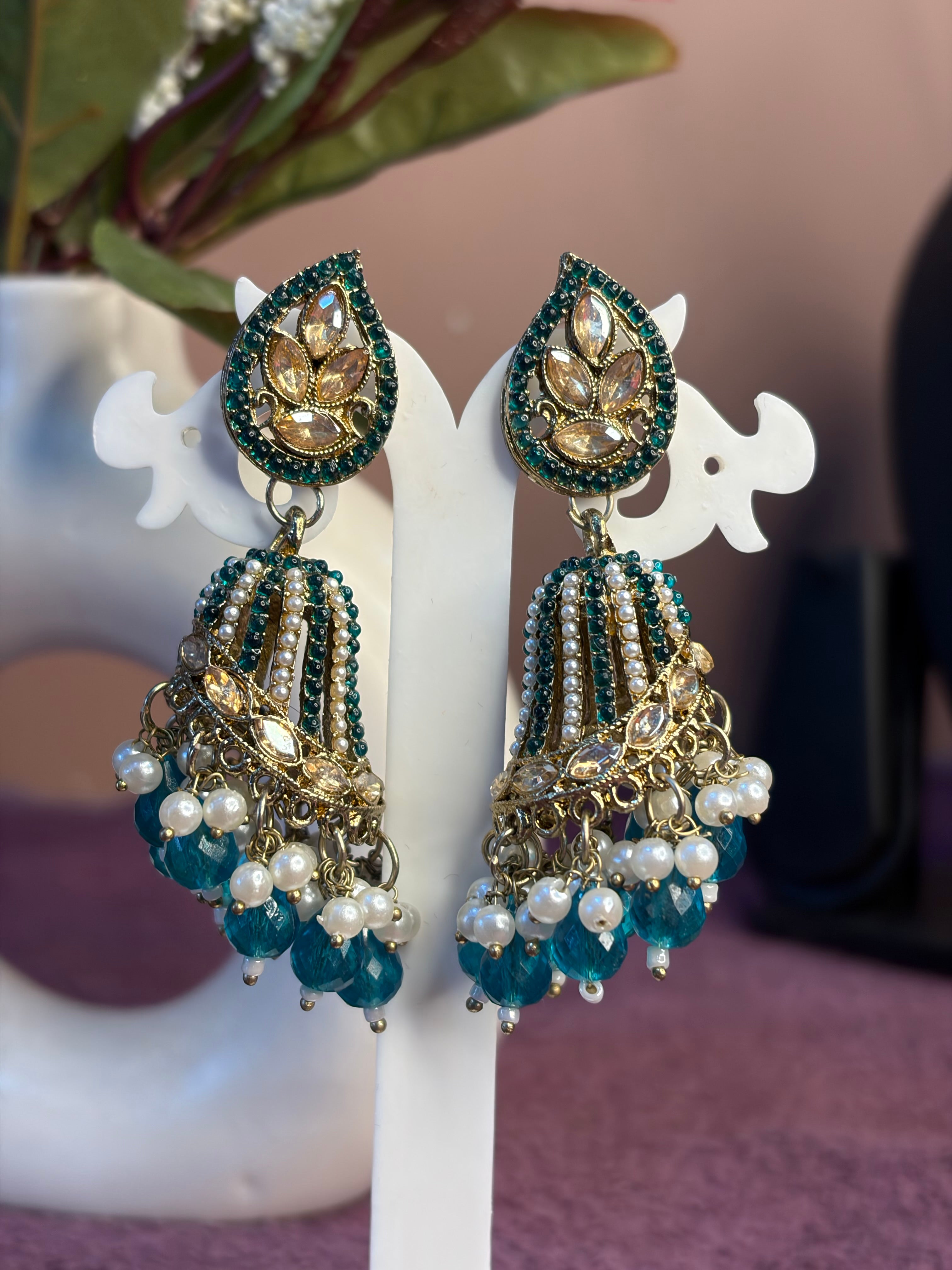 Green Jhumka Earrings