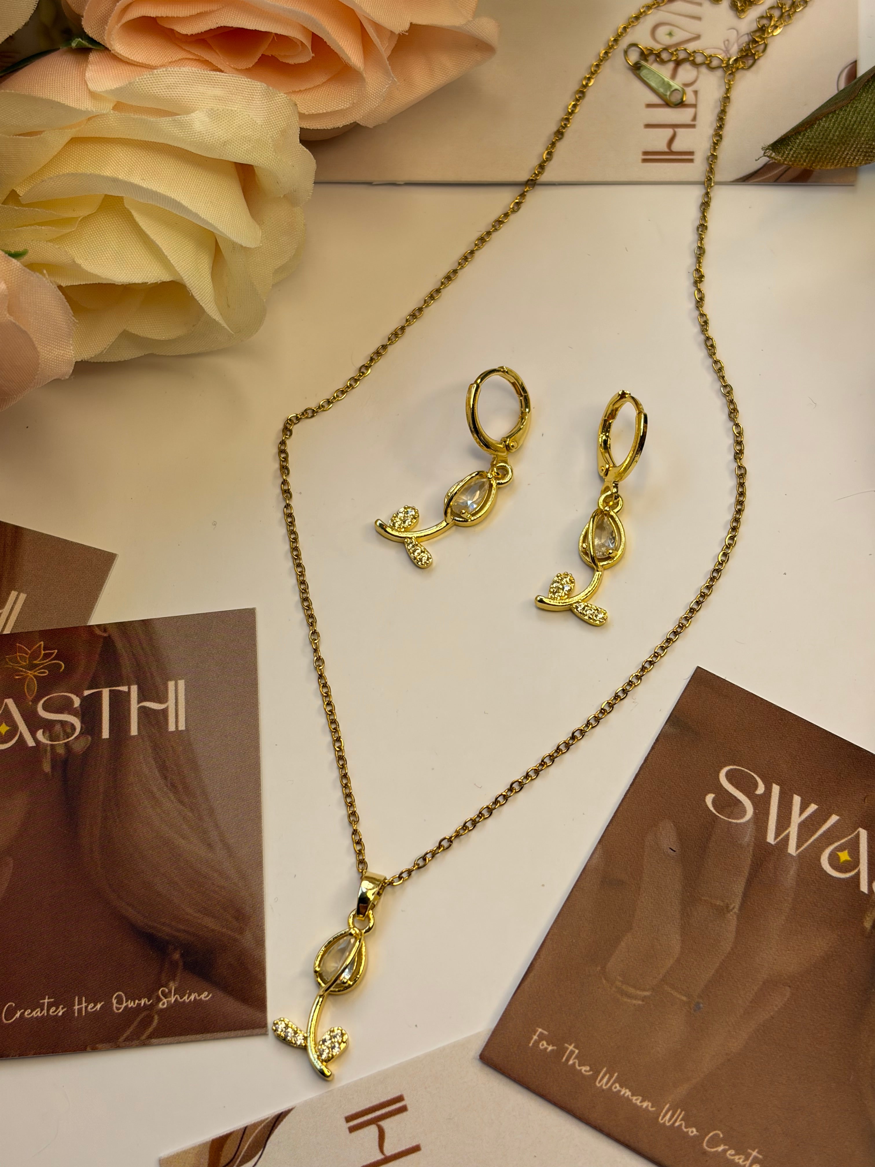 White Tulip Earrings With Chain
