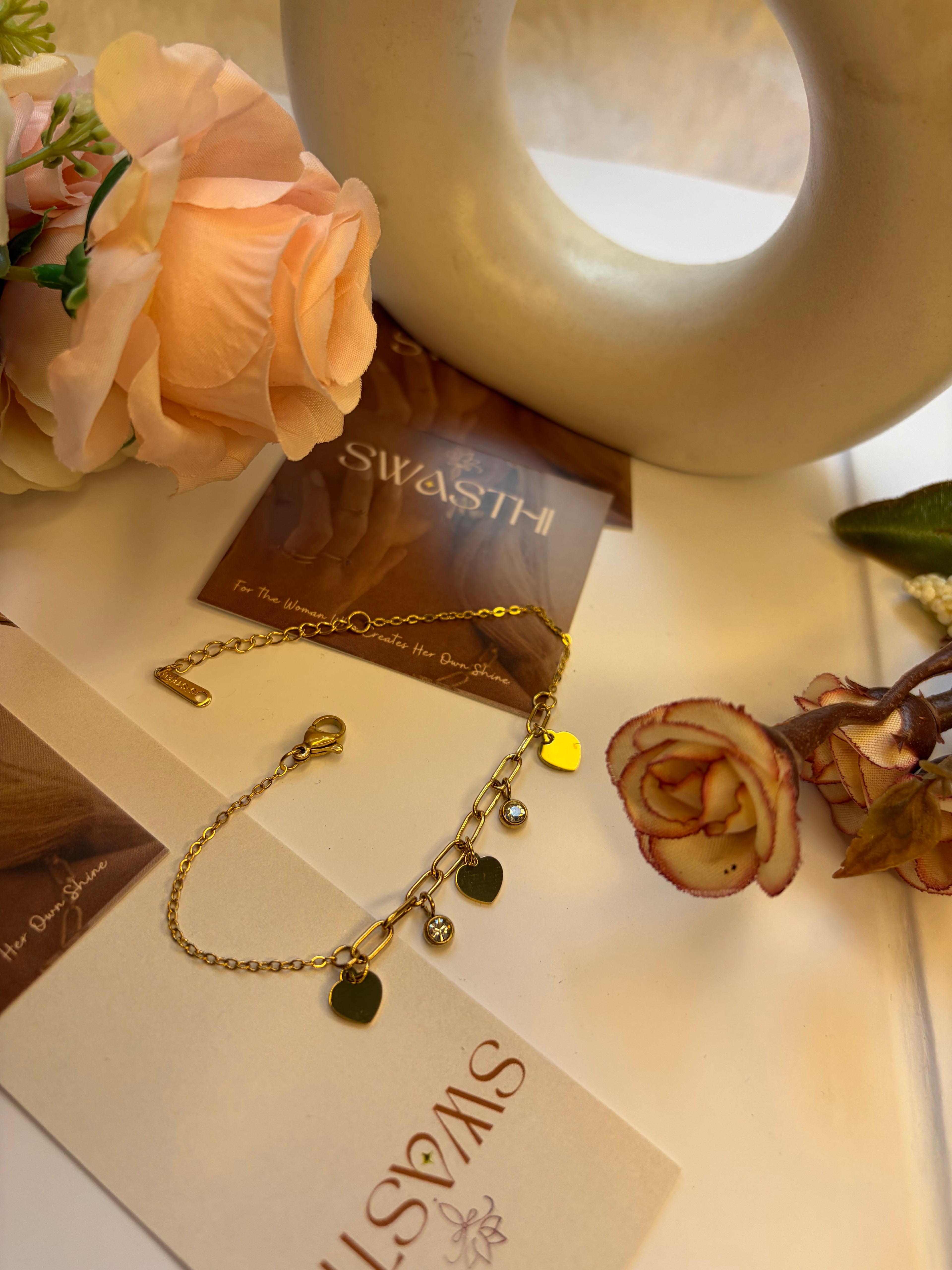 Anti Tarnish Heart Charms Chain Braclet