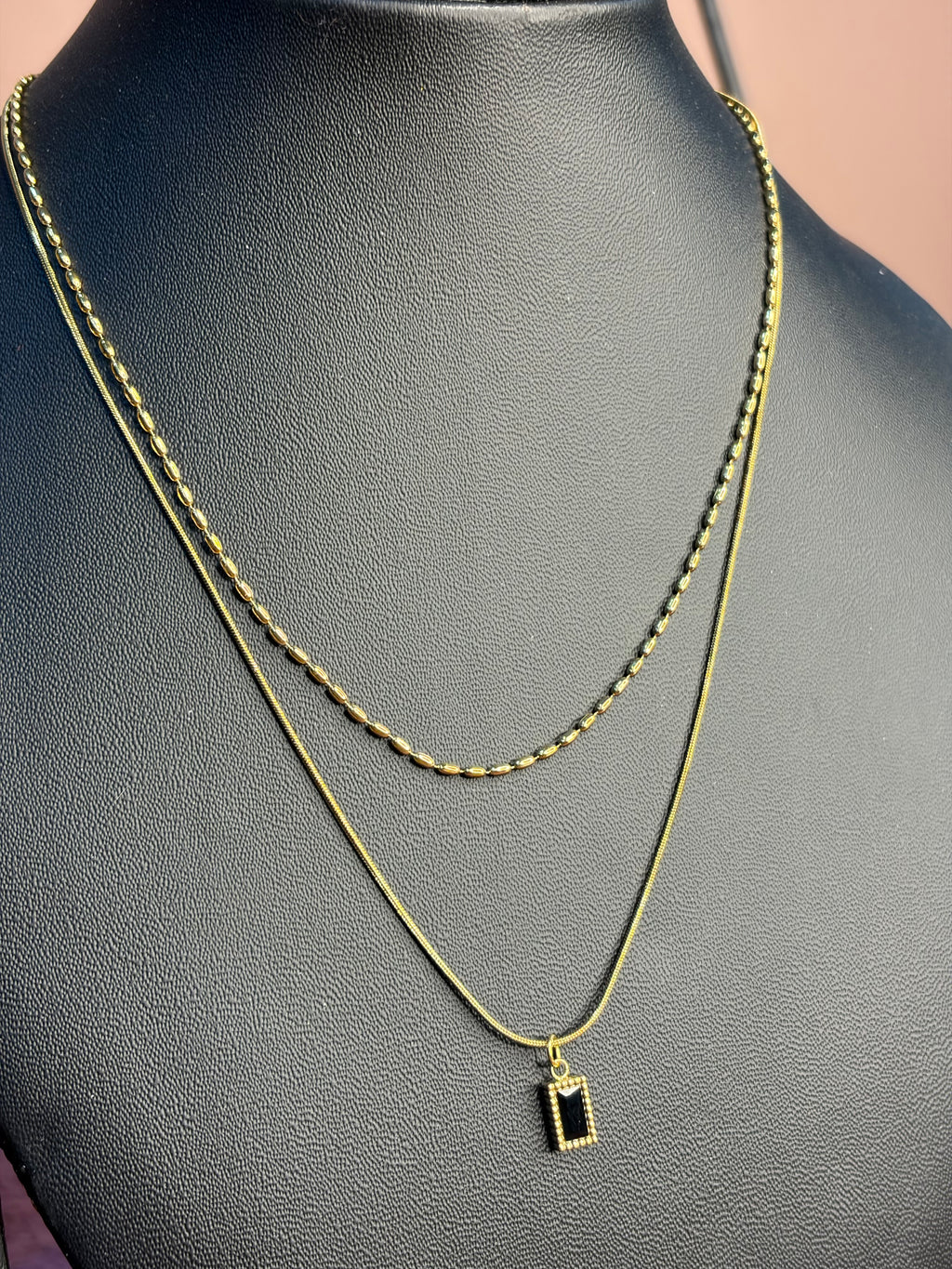 Double Layered Black Locket Chain