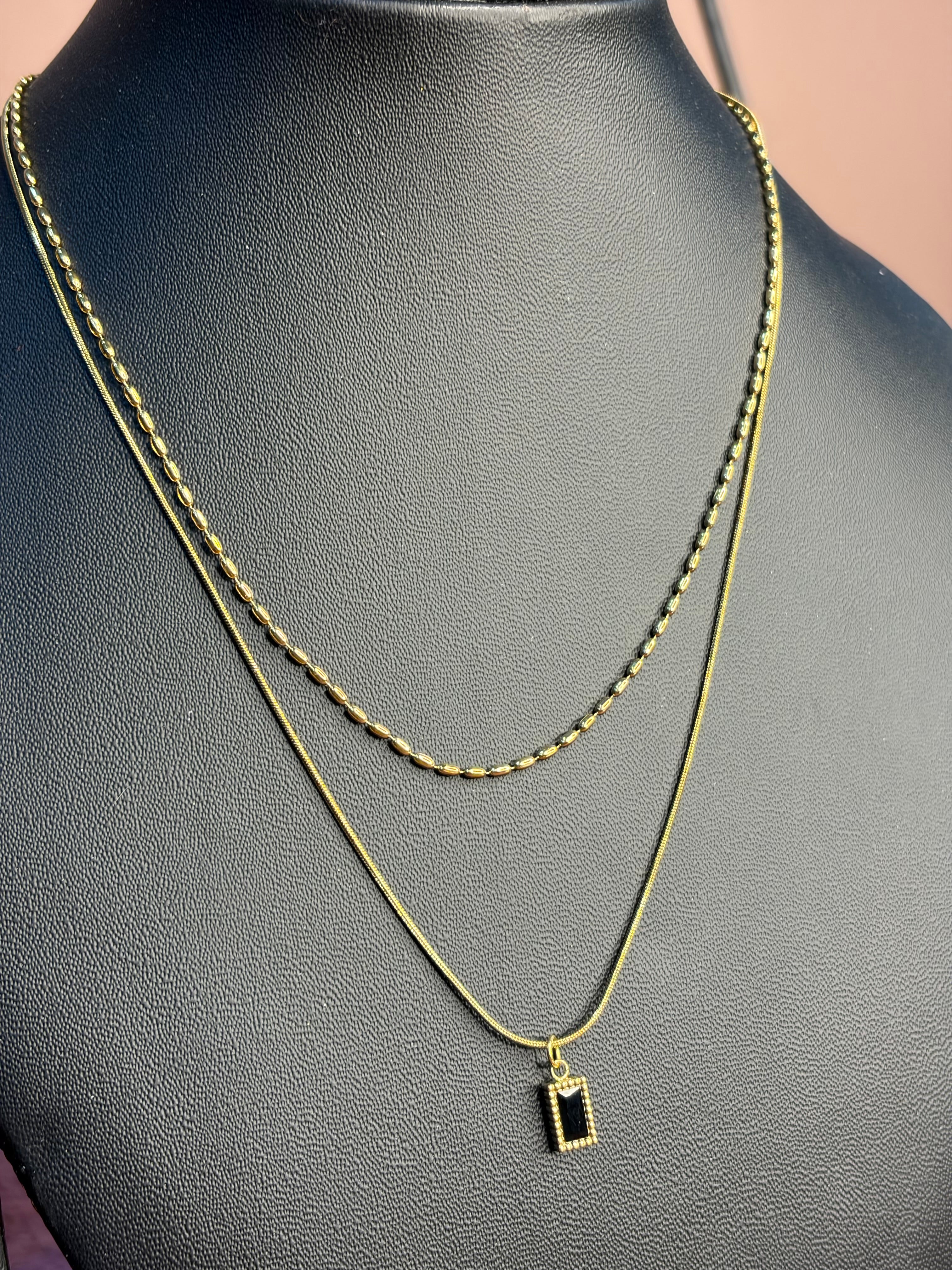 Double Layered Black Locket Chain