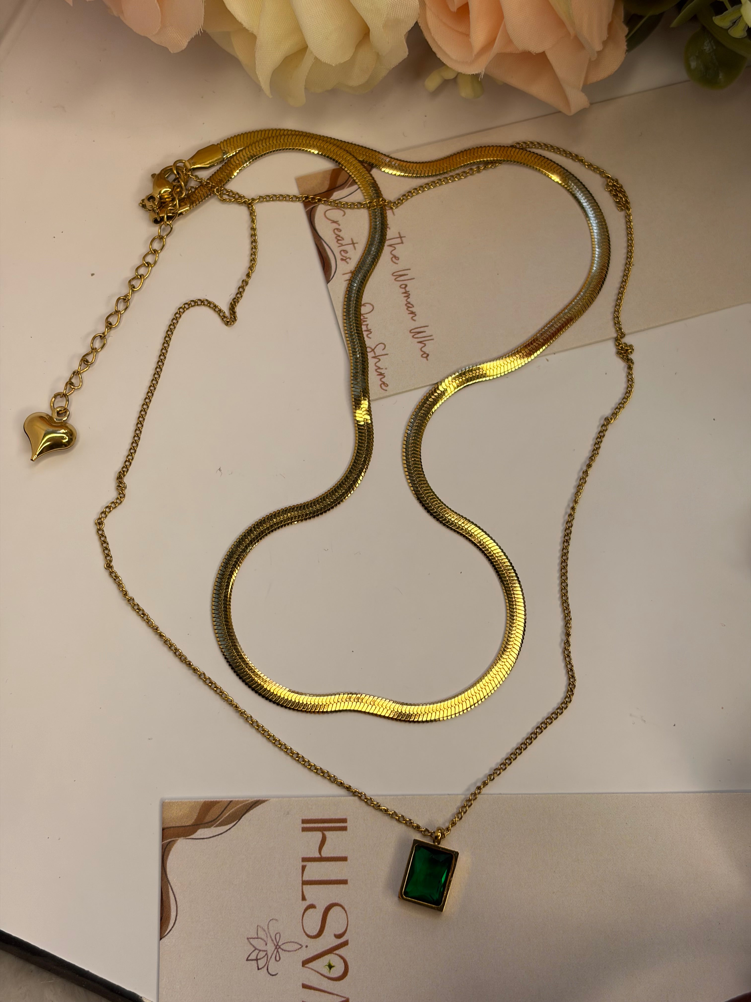 Double Layered Green Emberald Chain