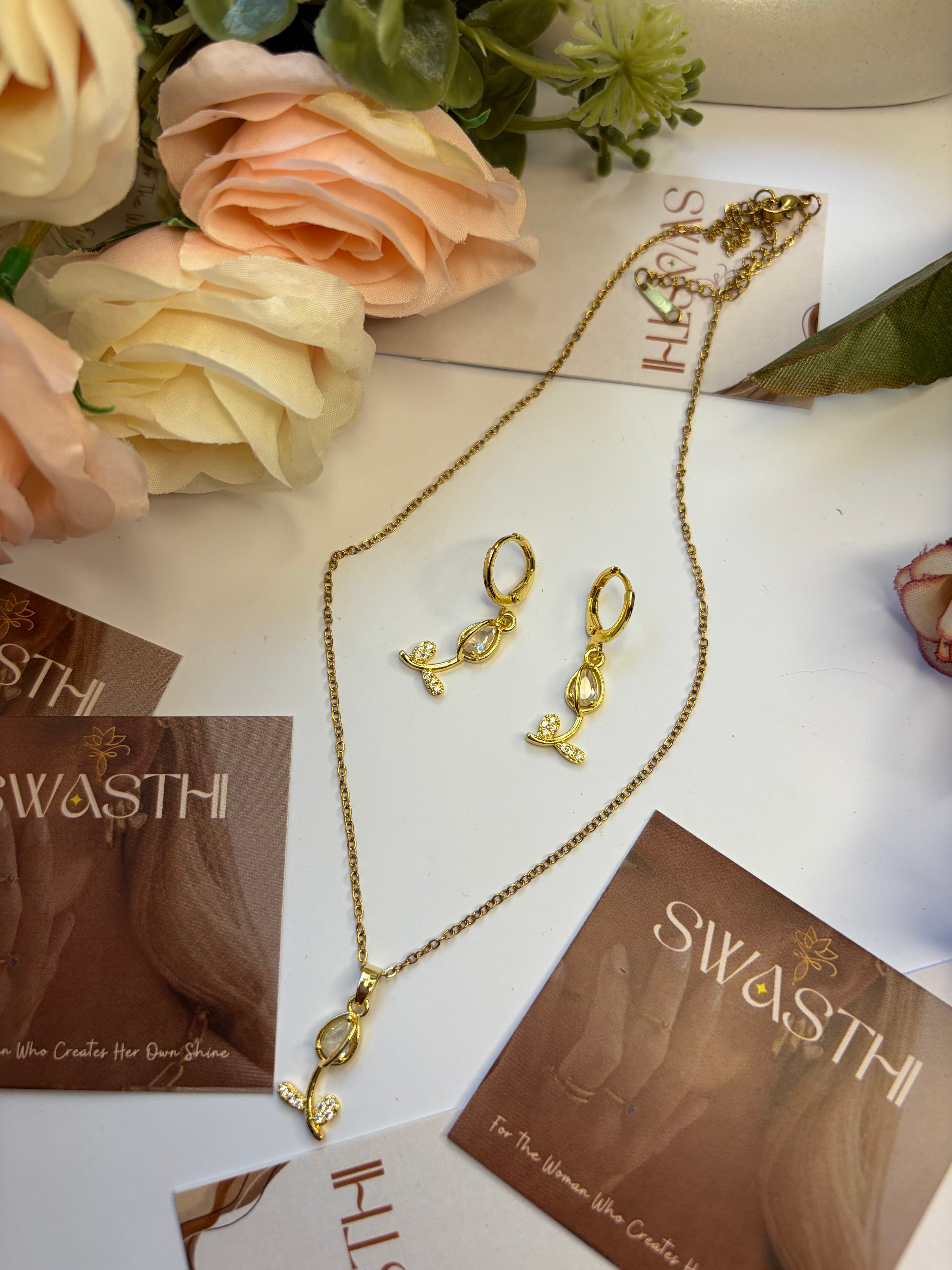White Tulip Earrings With Chain