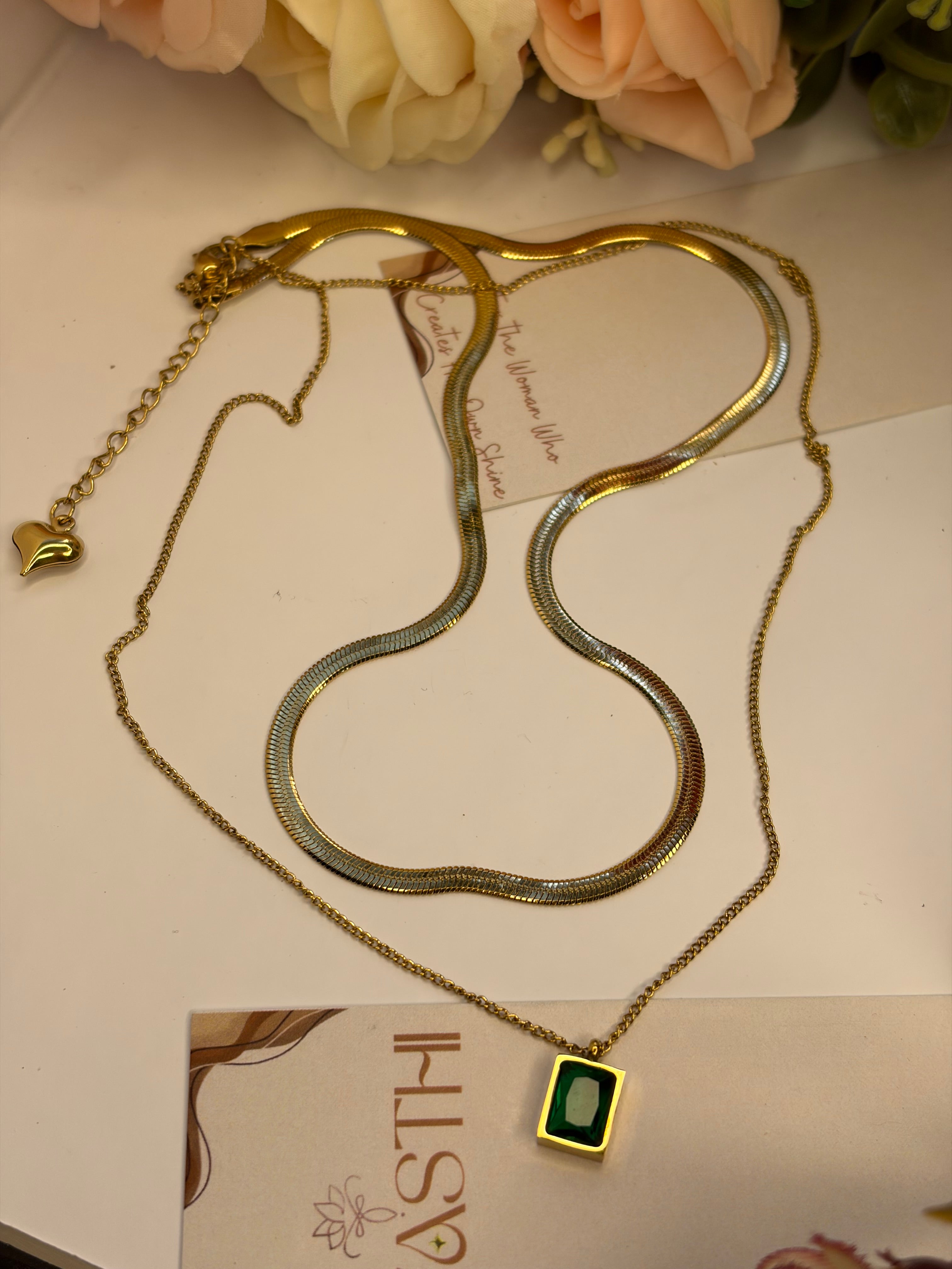 Double Layered Green Emberald Chain