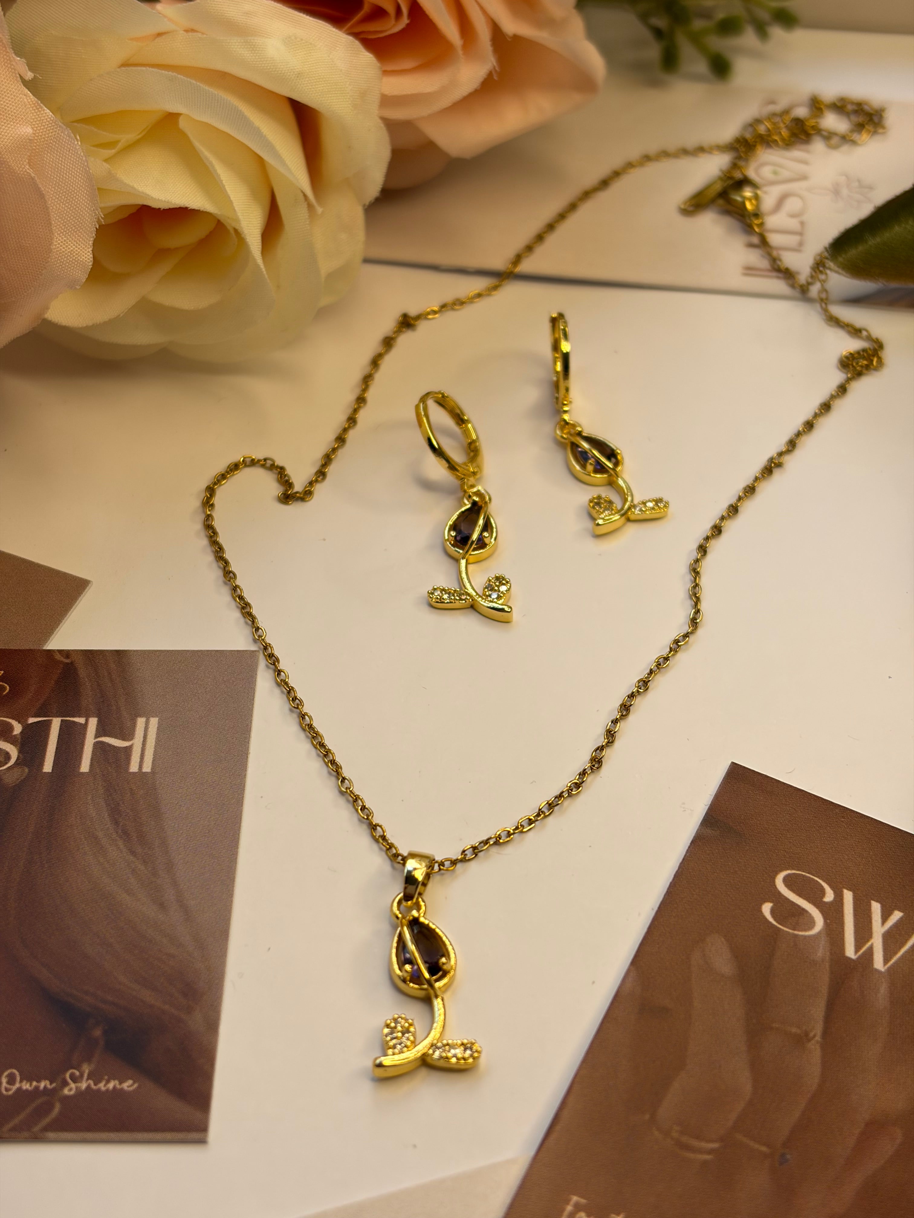 Voilet Stone Tulip Earrings with Chain