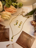 Green Tulip Earrings with Chain