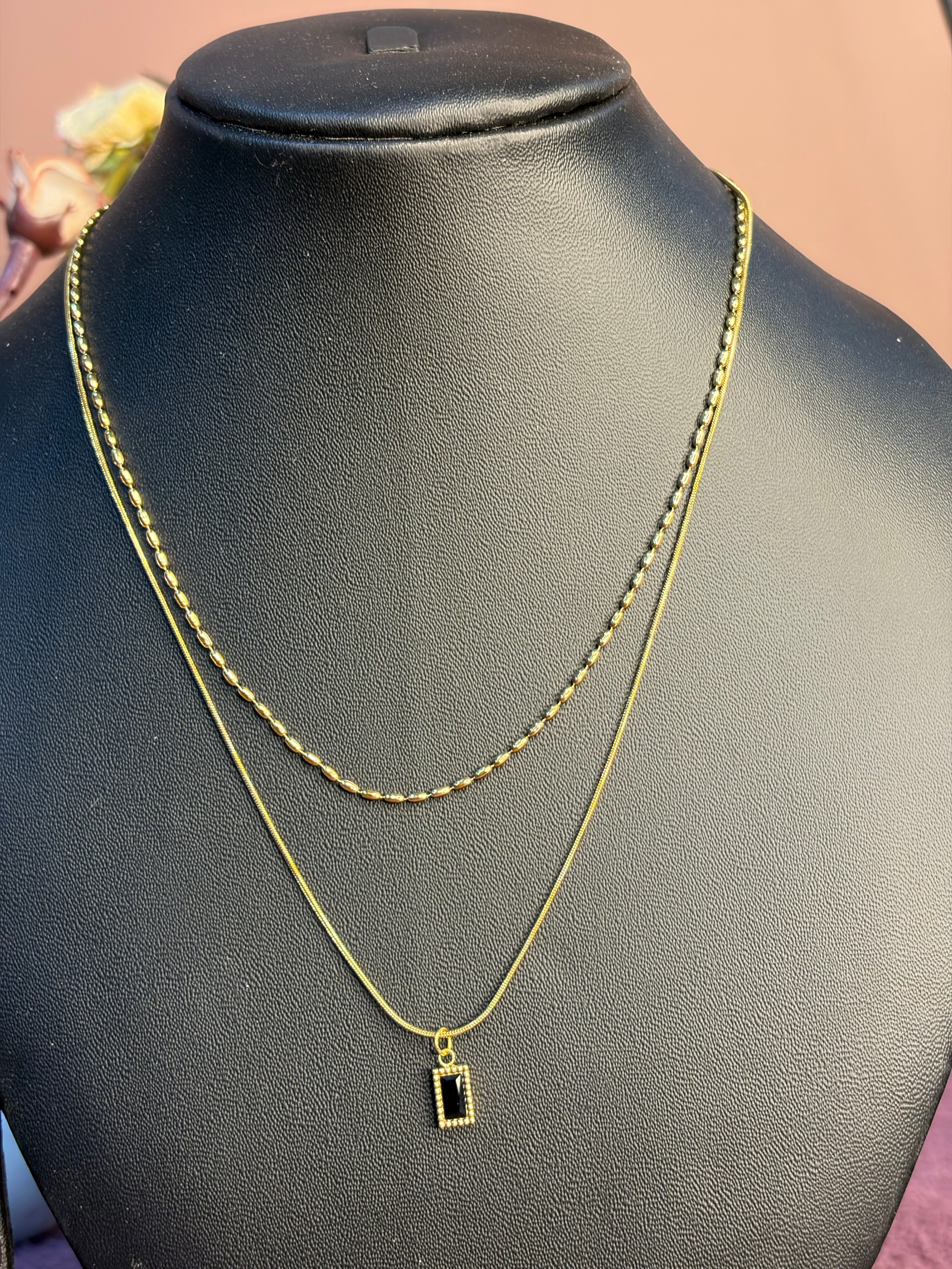 Double Layered Black Locket Chain