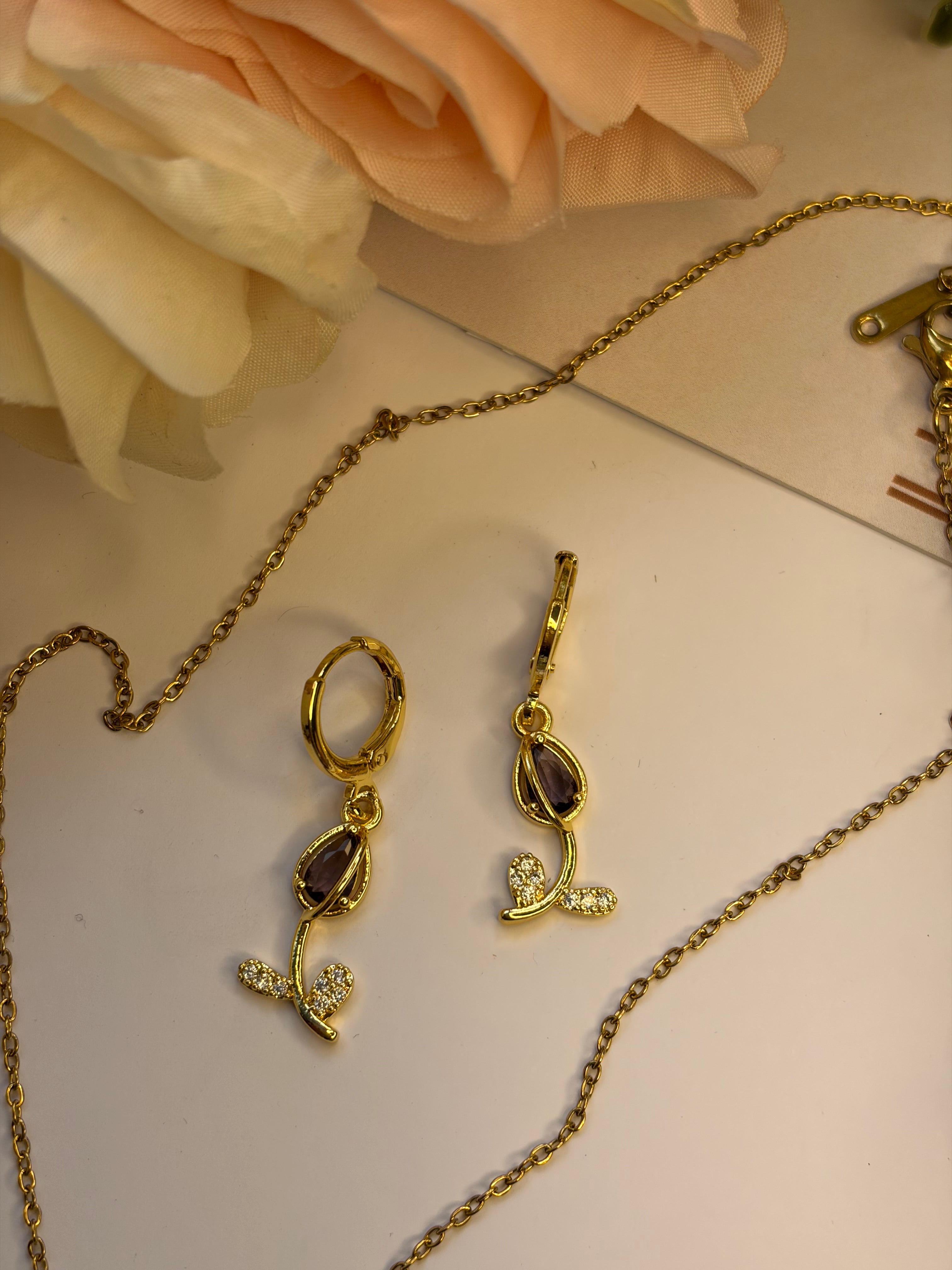 Voilet Stone Tulip Earrings with Chain